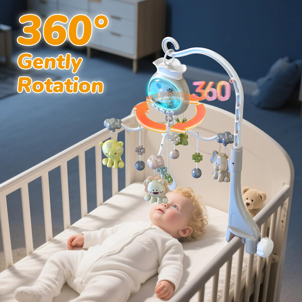 Crib Mobile detachable rattles and teethers for multi-stage play