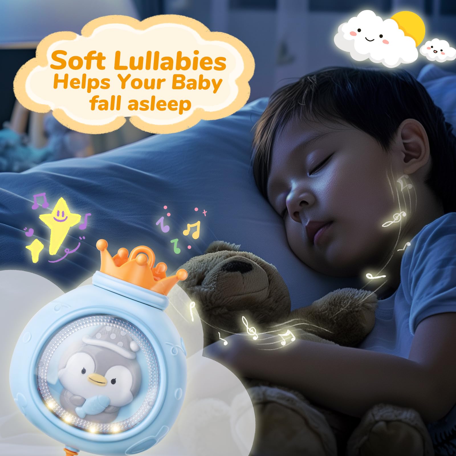 Crib-Mobile rotation 360-degree view encourages exploration and calm play