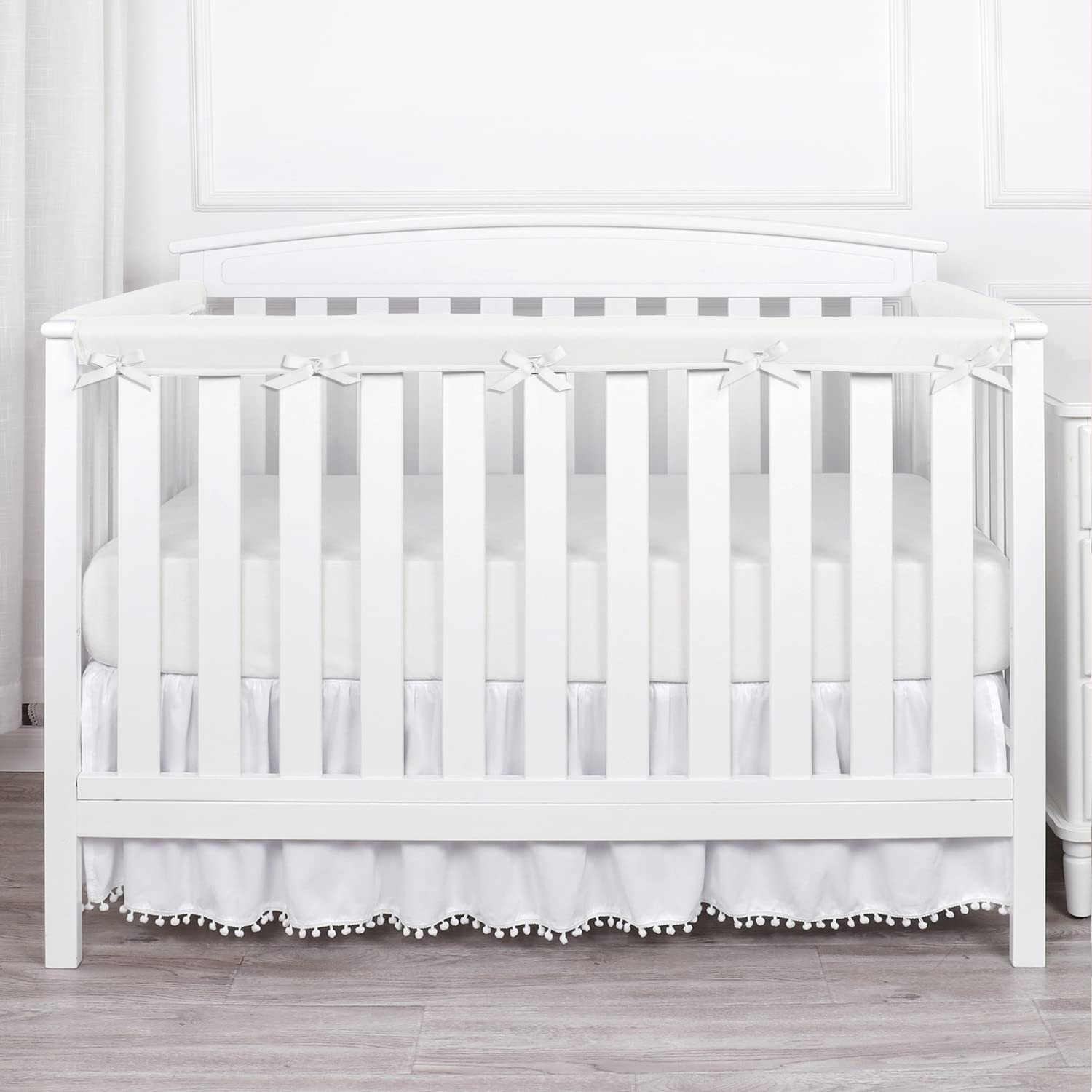 Crib rail cover white 3pc-03 top view protects teething rails