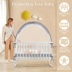 Crib Tent breathable mesh net grey highlights airy visibility while protecting sleep.