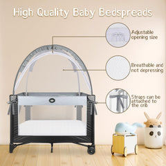 Crib Tent full-bottom structure offers 360-degree protection with ample interior play space.