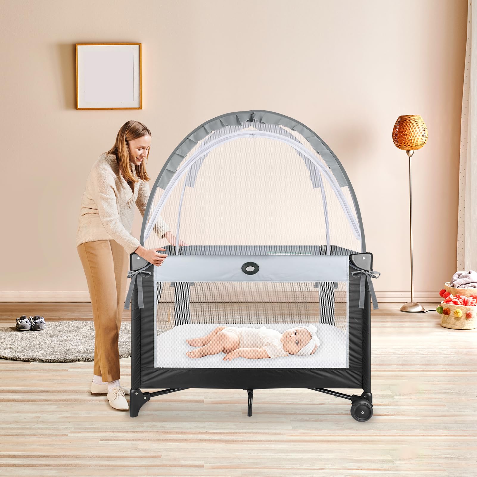 Crib Tent in-use in nursery promotes calmer nights and uninterrupted rest.