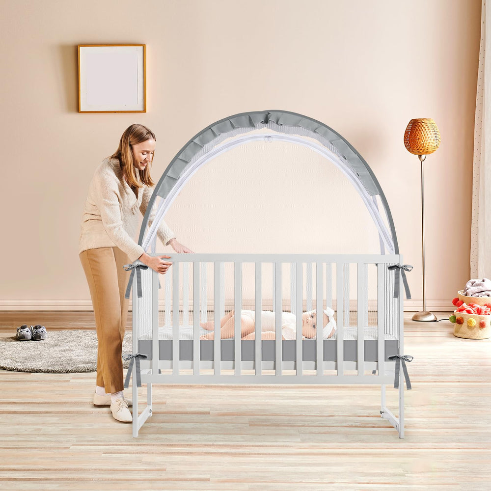 Crib Tent installation-free time-saving grey proves convenient for busy parents.