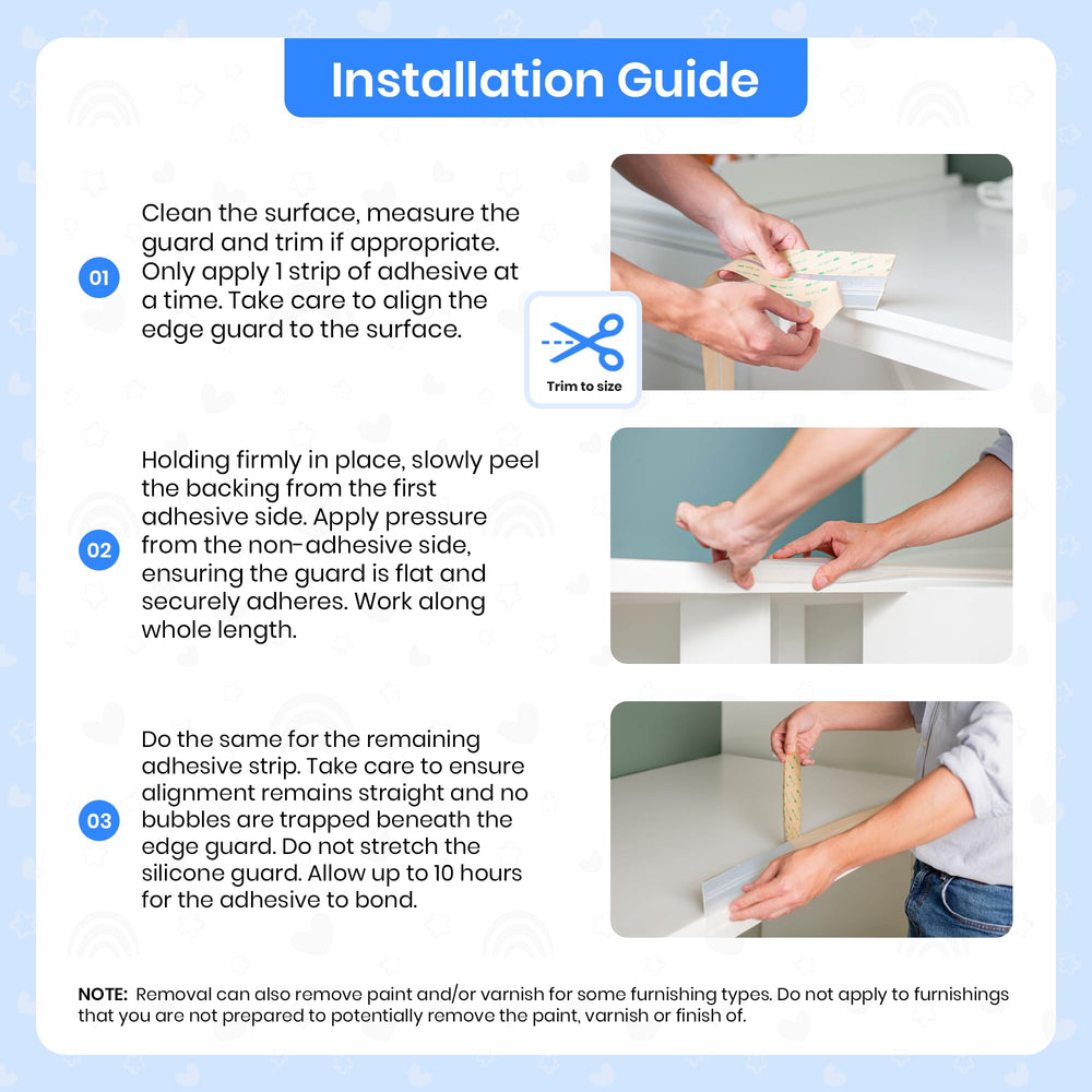 Cribflex dual-adhesive guard securing over rails.