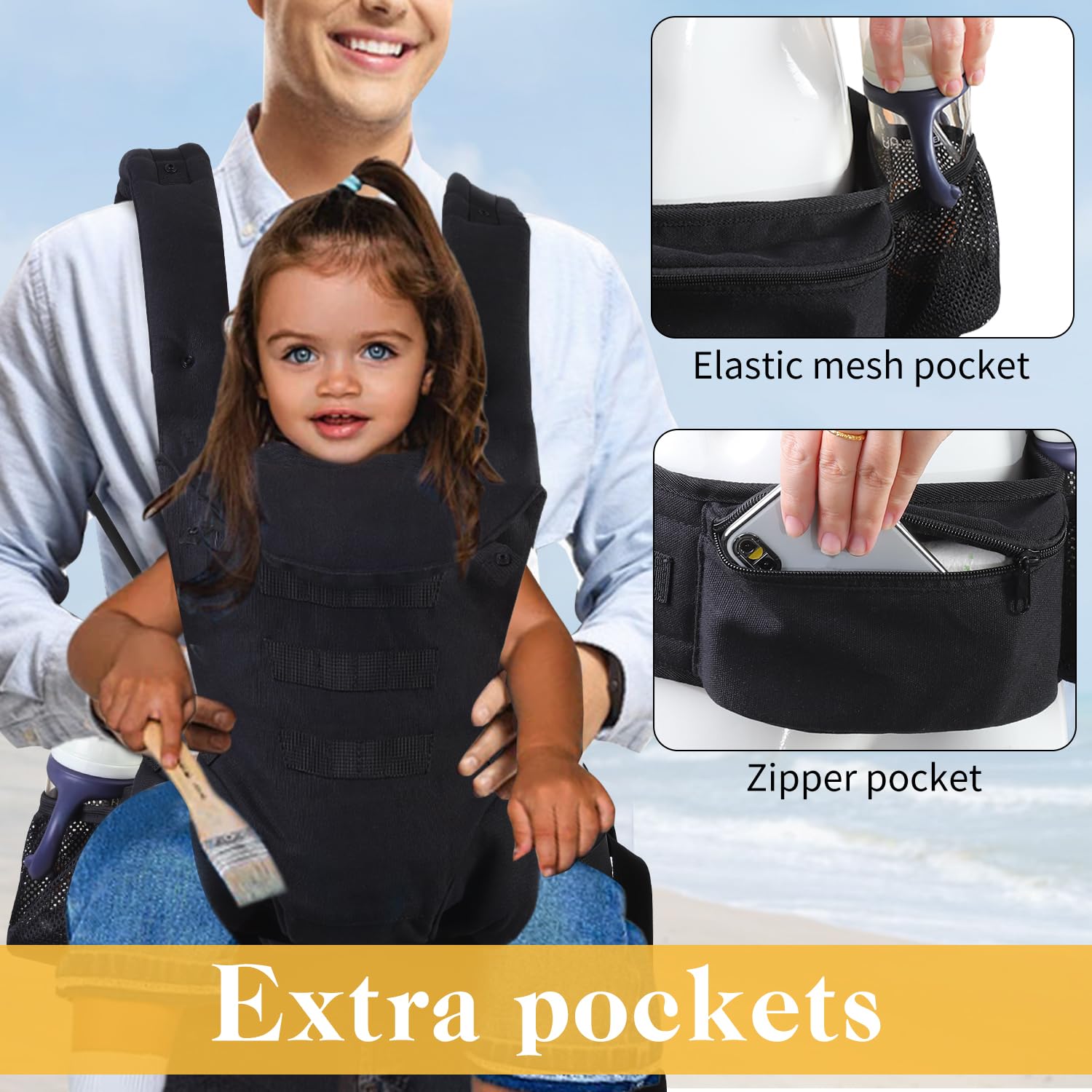 Crisinant Baby Holder Carrier back view highlights ergonomic support during travel
