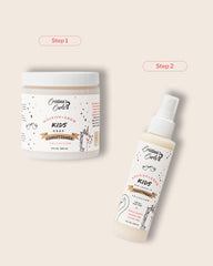 Cristina's Curls Kids Deep Conditioner rinse visual shows shiny, smooth hair after rinse.