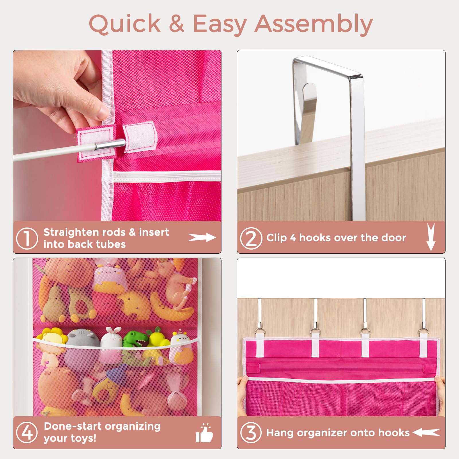 Criusia four-pocket mesh organizer mounted on door, ideal for laundry supplies.