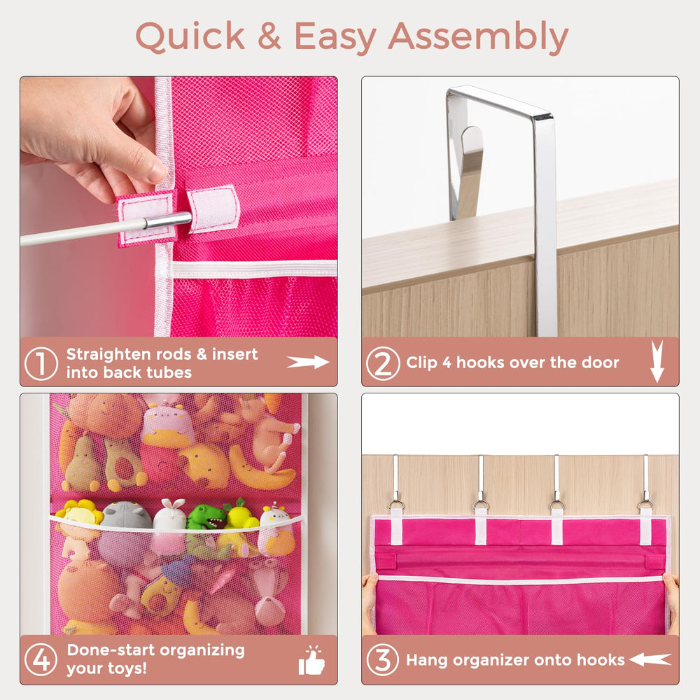 Criusia four-pocket mesh organizer mounted on door, ideal for laundry supplies.