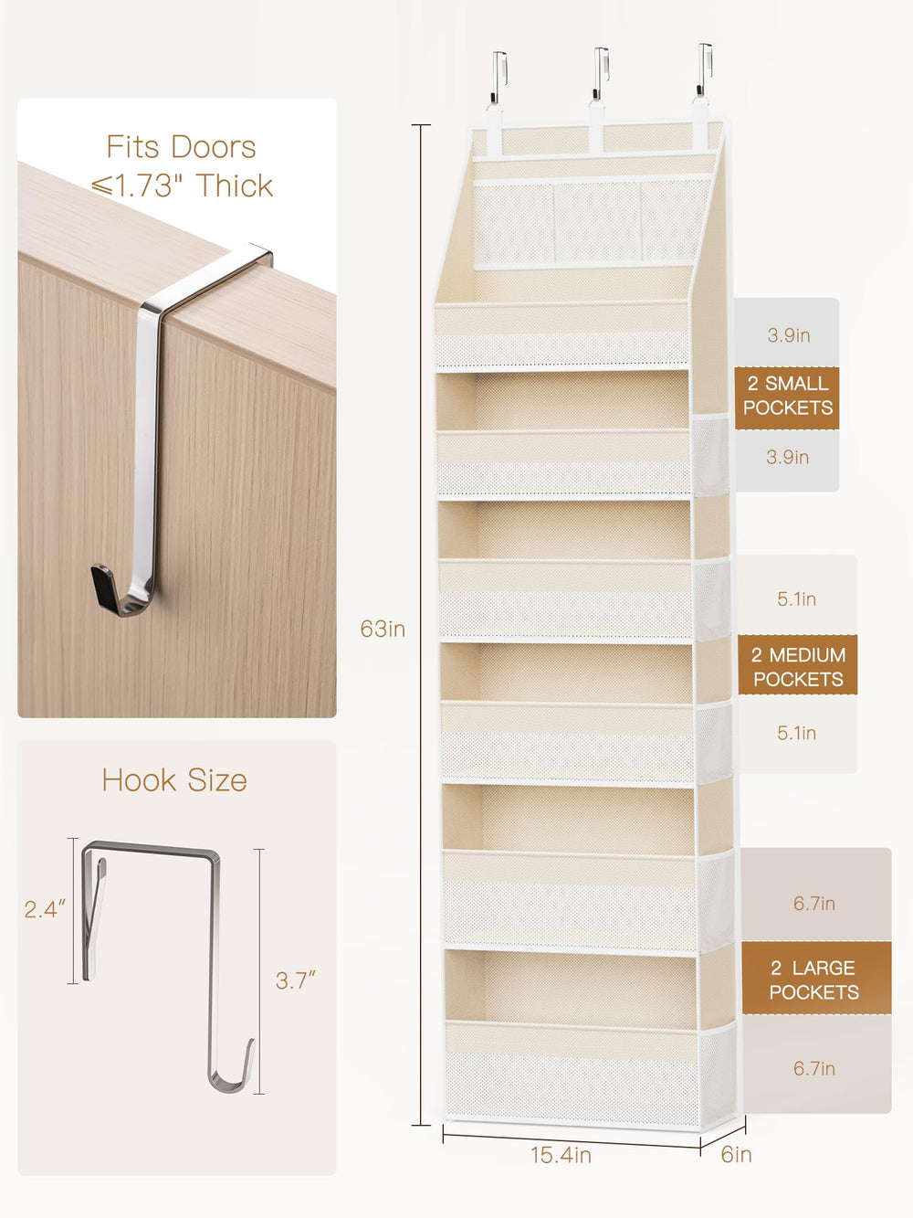 Criusia over-the-door organizer shows 13 mesh pockets for small essentials like chargers.