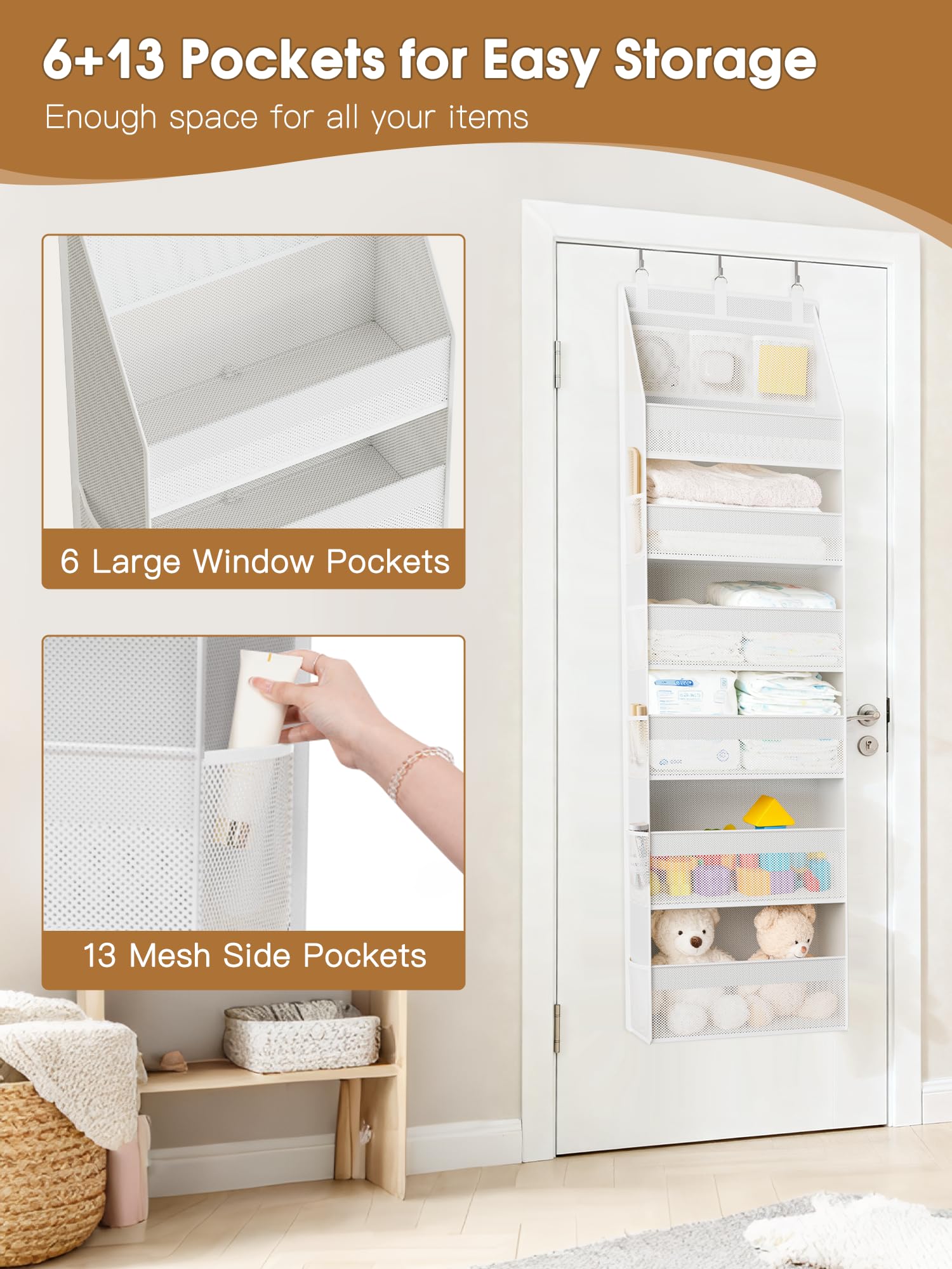 Criusia over-the-door organizer 55lbs capacity emphasizes durable support for heavy items.