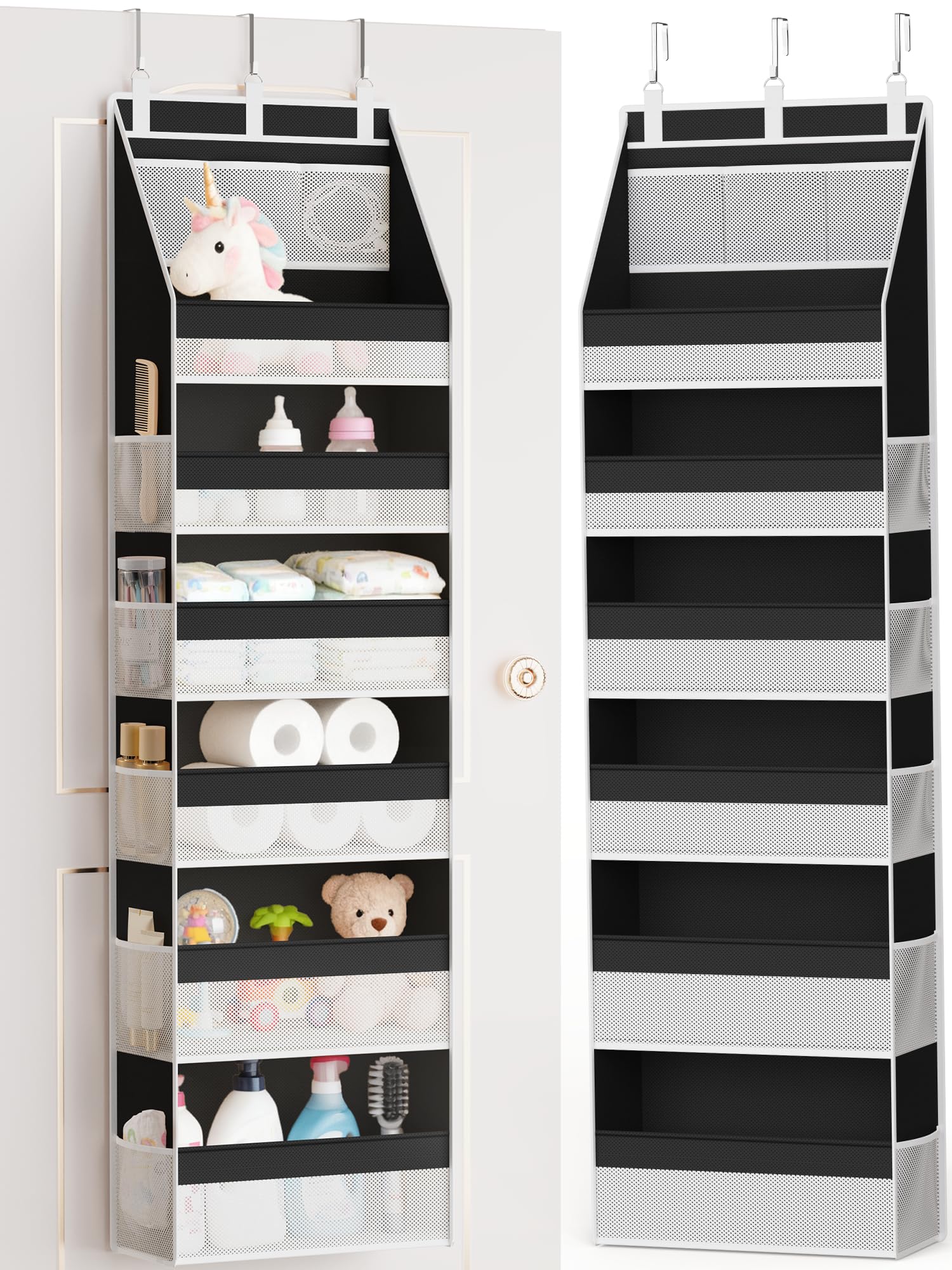 Criusia over-the-door organizer six shelves for towels behind-the-door storage.