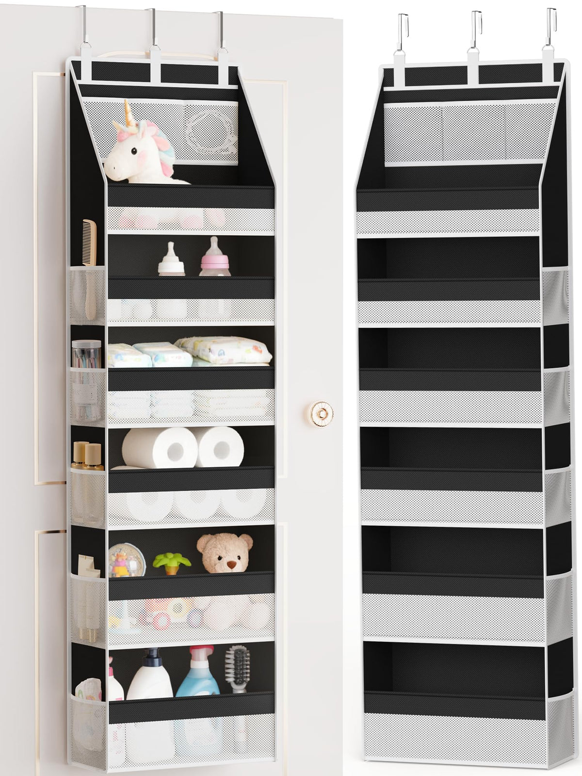 Criusia over-the-door organizer six shelves for towels behind-the-door storage.