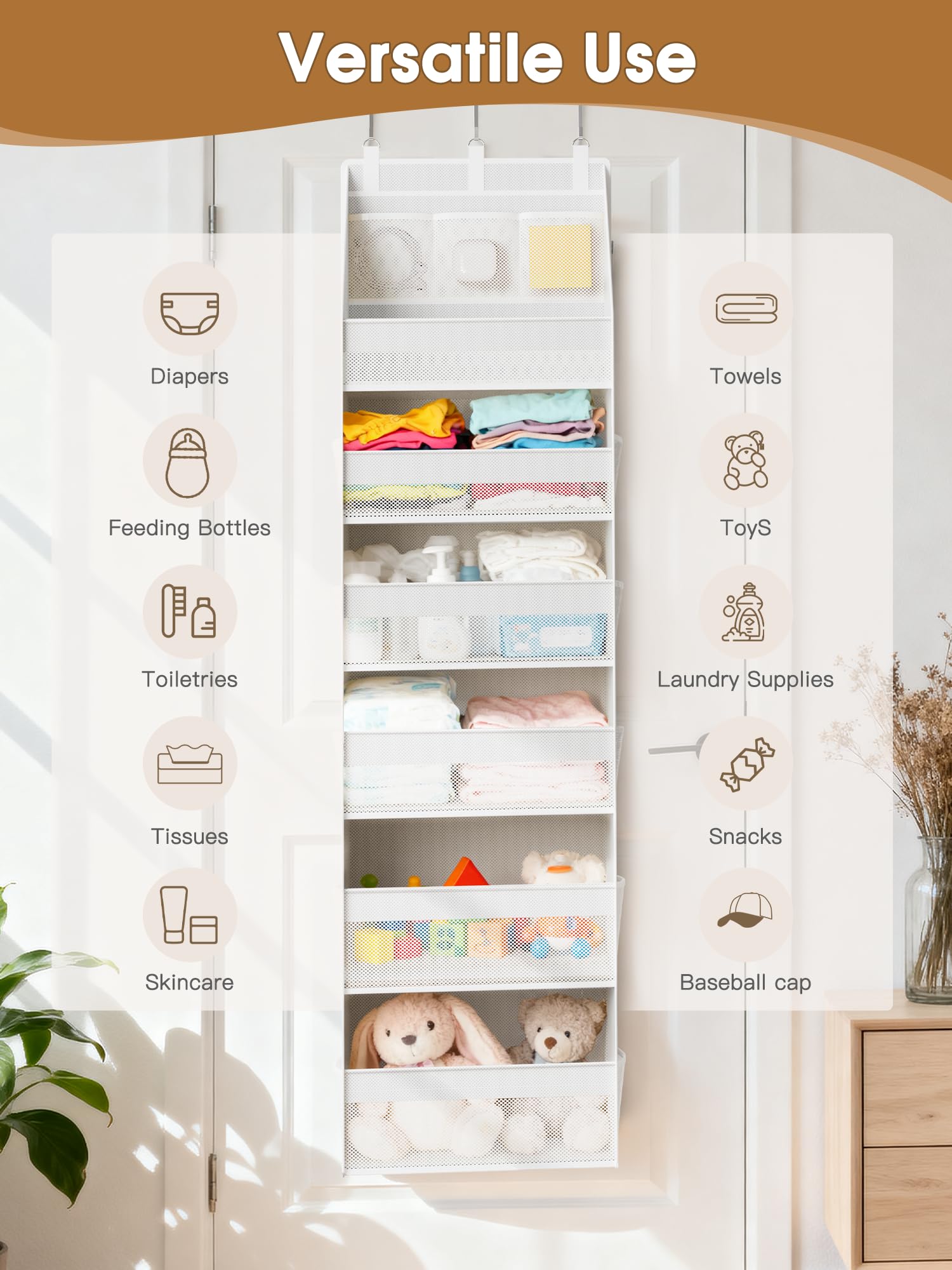 Criusia over-the-door organizer bathroom use keeps toiletries within easy reach.