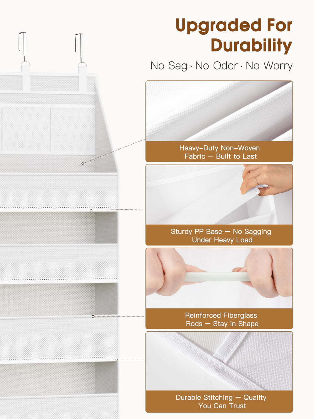 Criusia over-the-door organizer mesh pockets front shows visibility and airflow for small items.