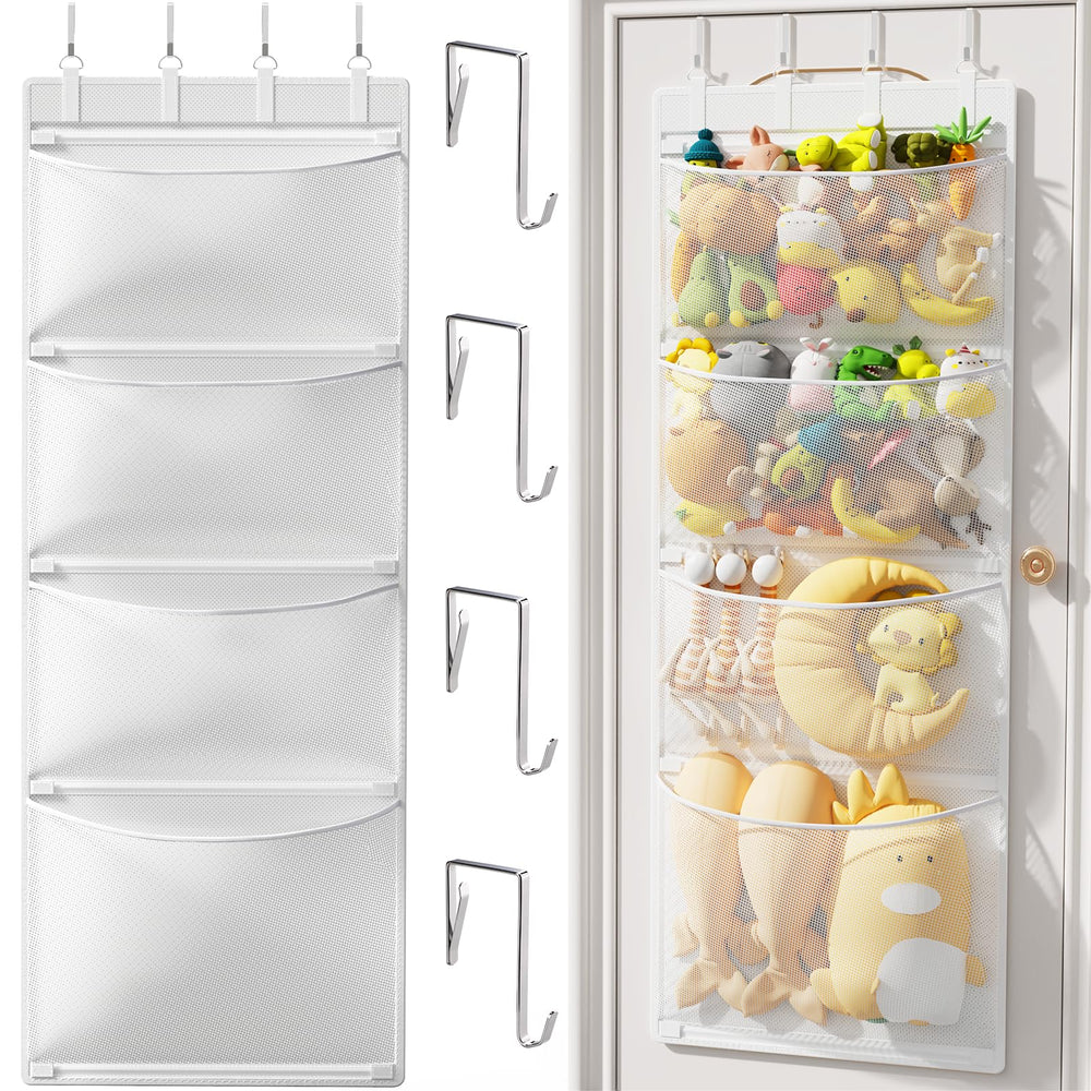 Criusia stuffed animal storage over the door with four pockets keeps toys organized and visible.