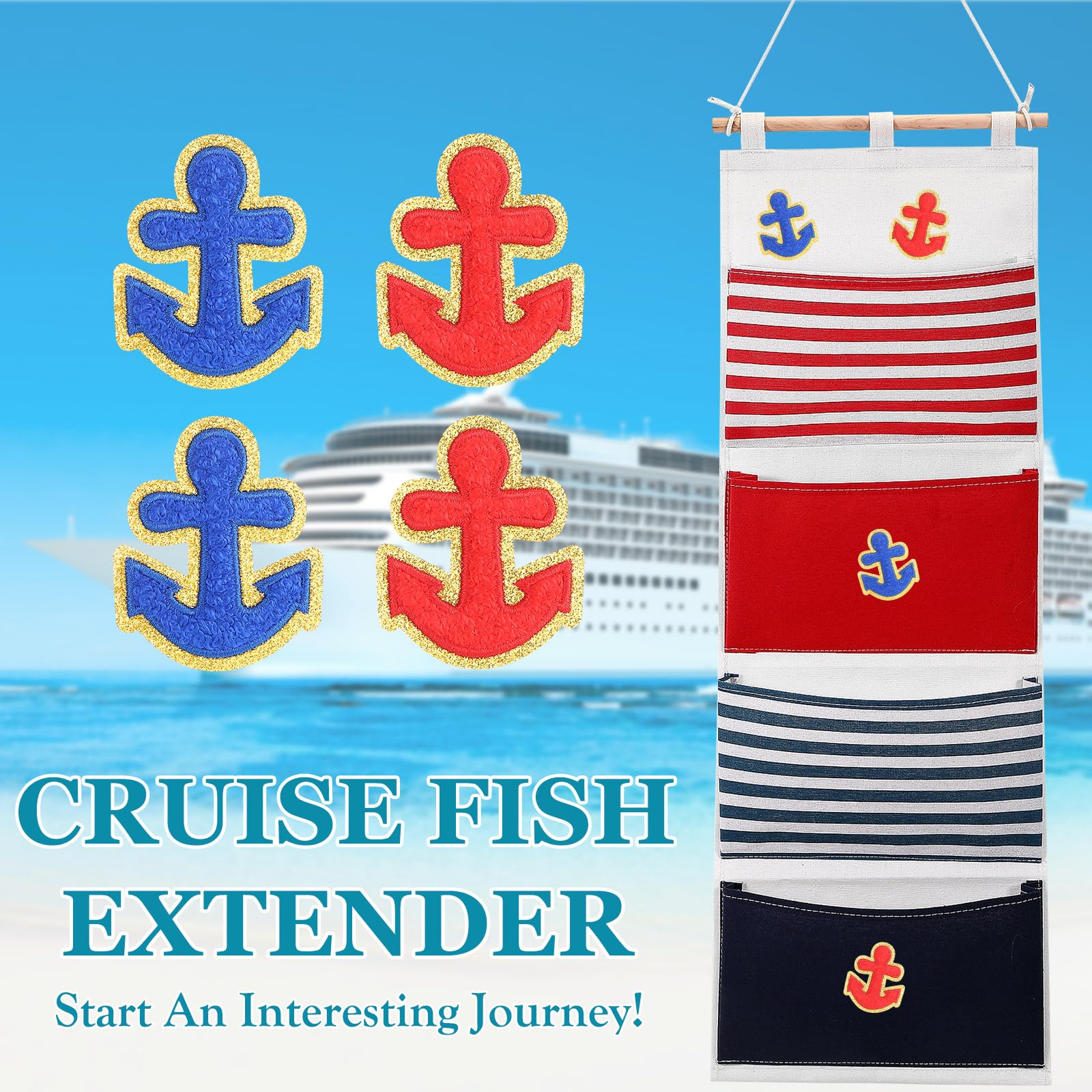 CroBlissful anchor patches closeup with decorative embroidery for festive cruise decor