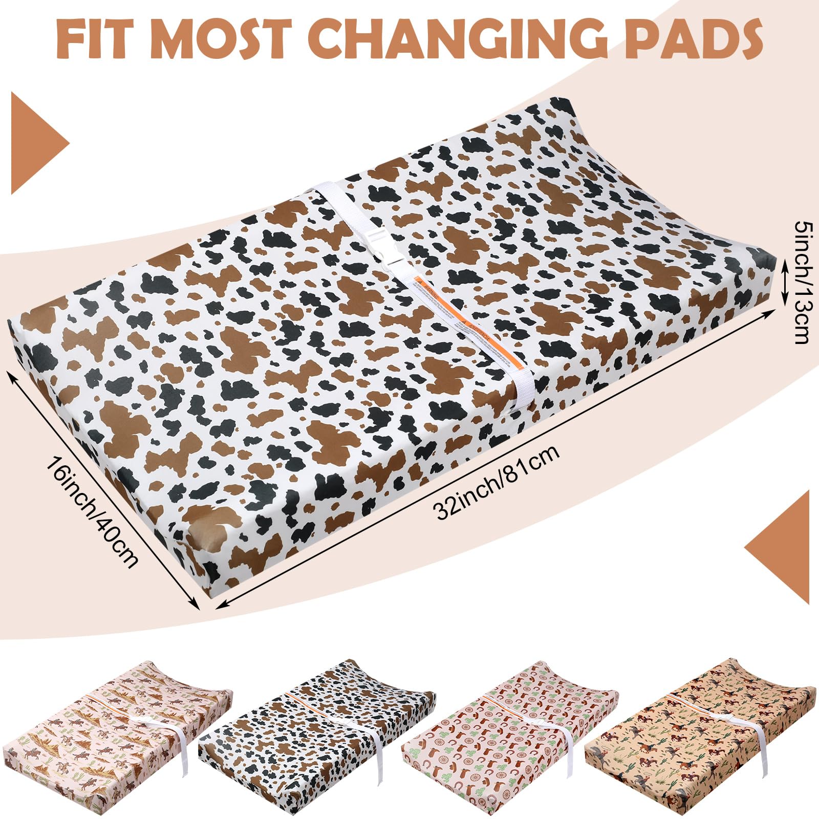 CroBlissful western-pattern changing pad cover—elastic stretch fit for standard pads.