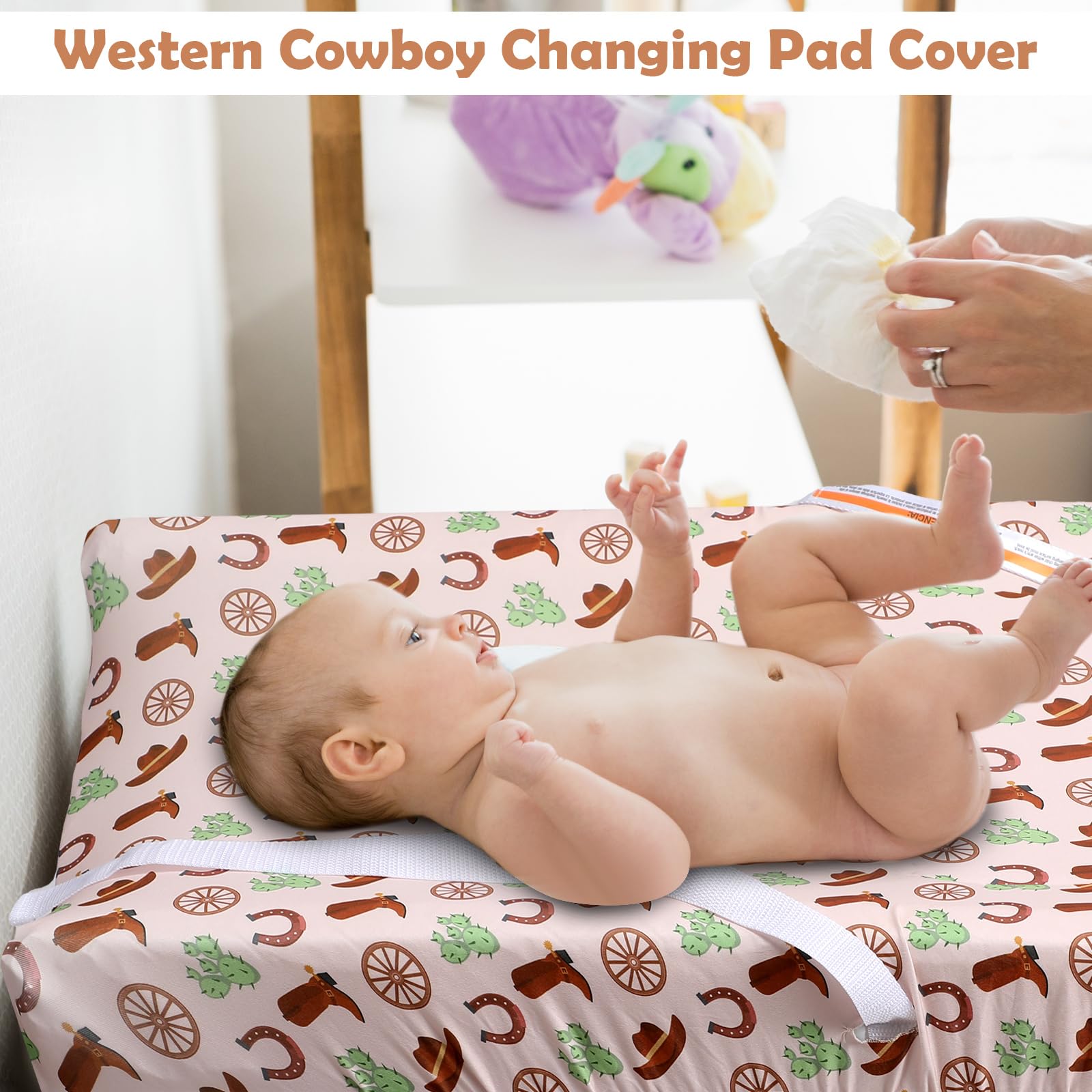 CroBlissful cowboy design changing pad cover—stain-hiding pattern for quick cleanup.