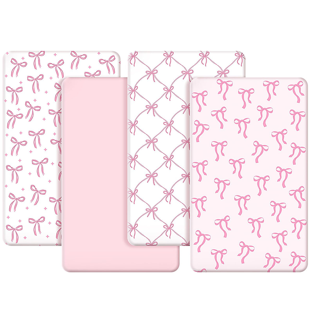 CroBlissful Coquette Pink Bows crib sheet showcases soft, breathable fabric.