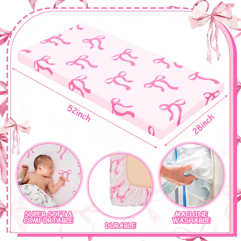 CroBlissful pink bow pattern adds playful charm for nursery décor.