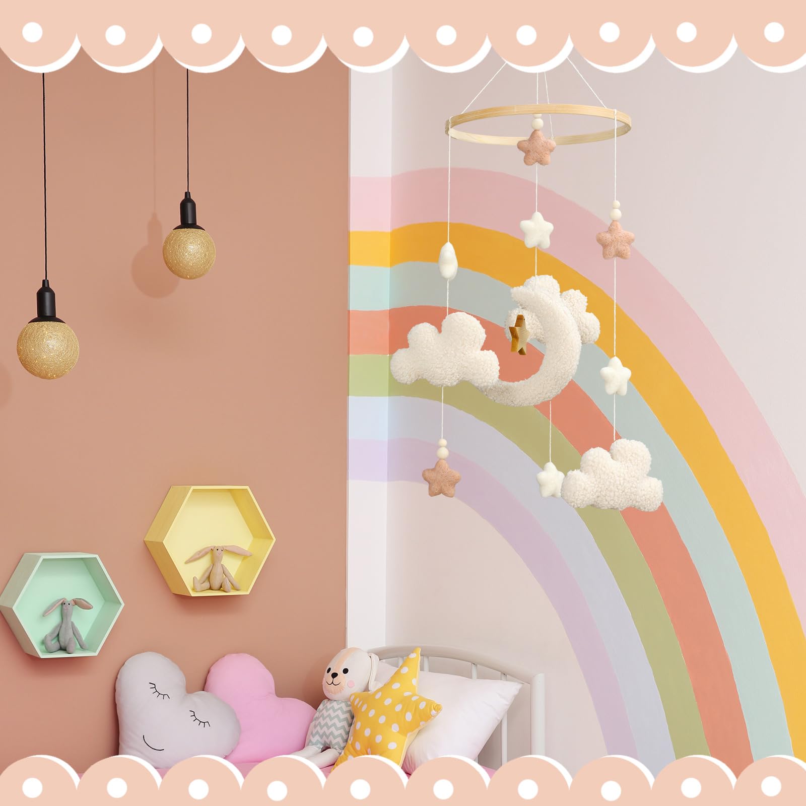 CroBlissful baby nursery setup featuring a cohesive mobile focal point above the crib.