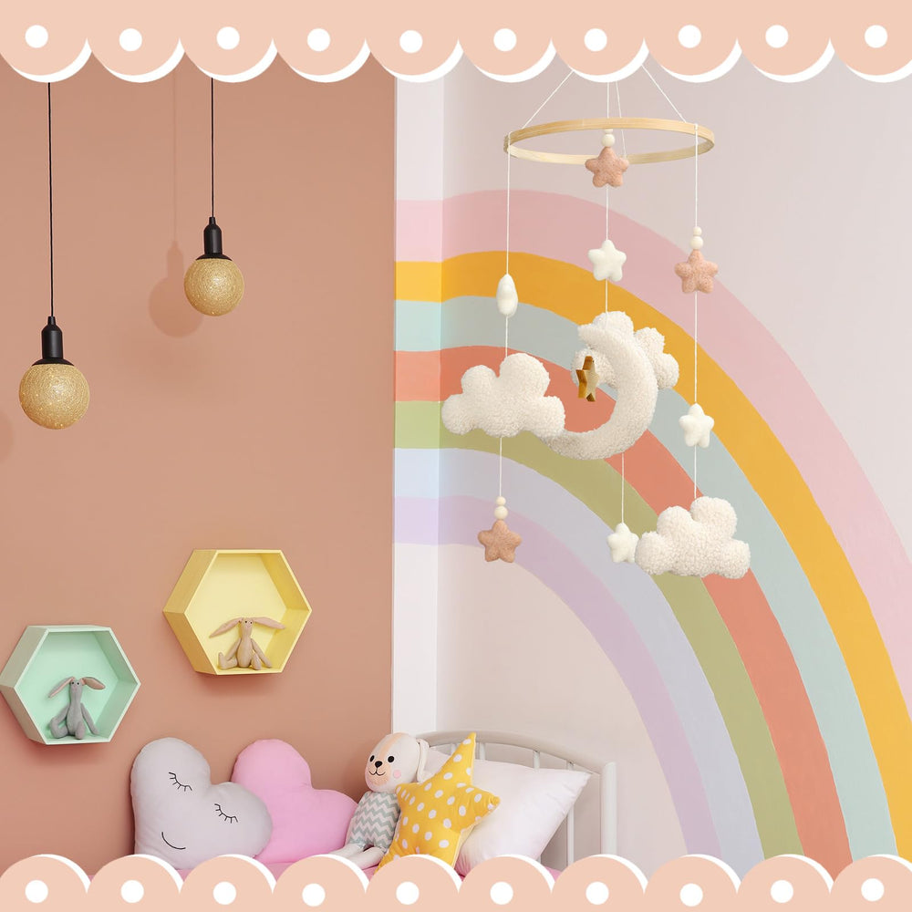 CroBlissful baby nursery setup featuring a cohesive mobile focal point above the crib.