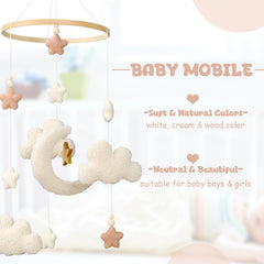 CroBlissful crib mobile in neutral tones complements Boho or modern nurseries and unisex spaces.
