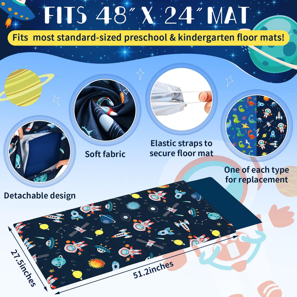 CroBlissful dinosaurs nap mat cover blue back view highlighting durable stitching for longevity