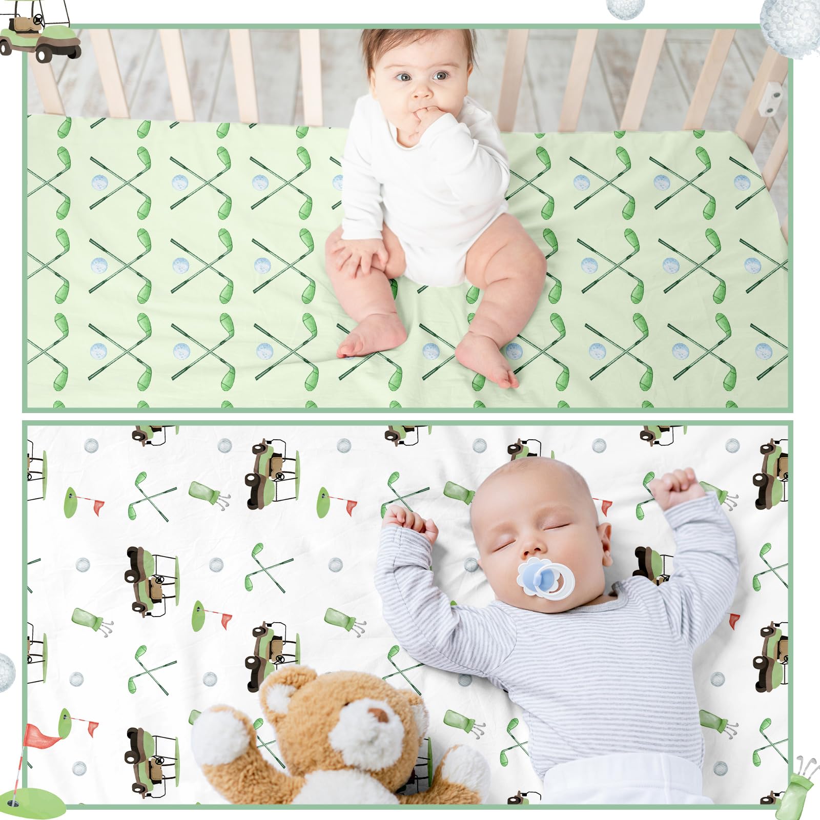 CroBlissful golf bedding gift-set packaging for baby showers.