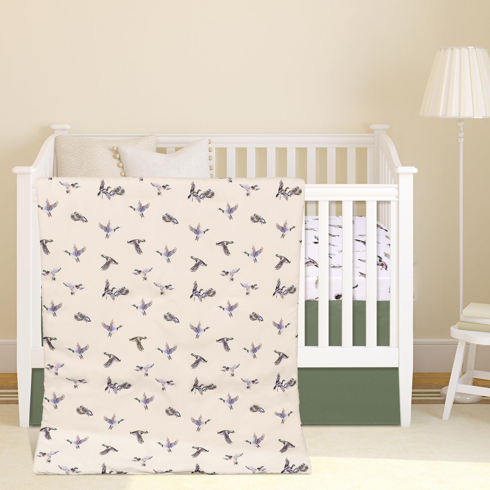CroBlissful Mallard Duck crib comforter close-up for cozy sleep