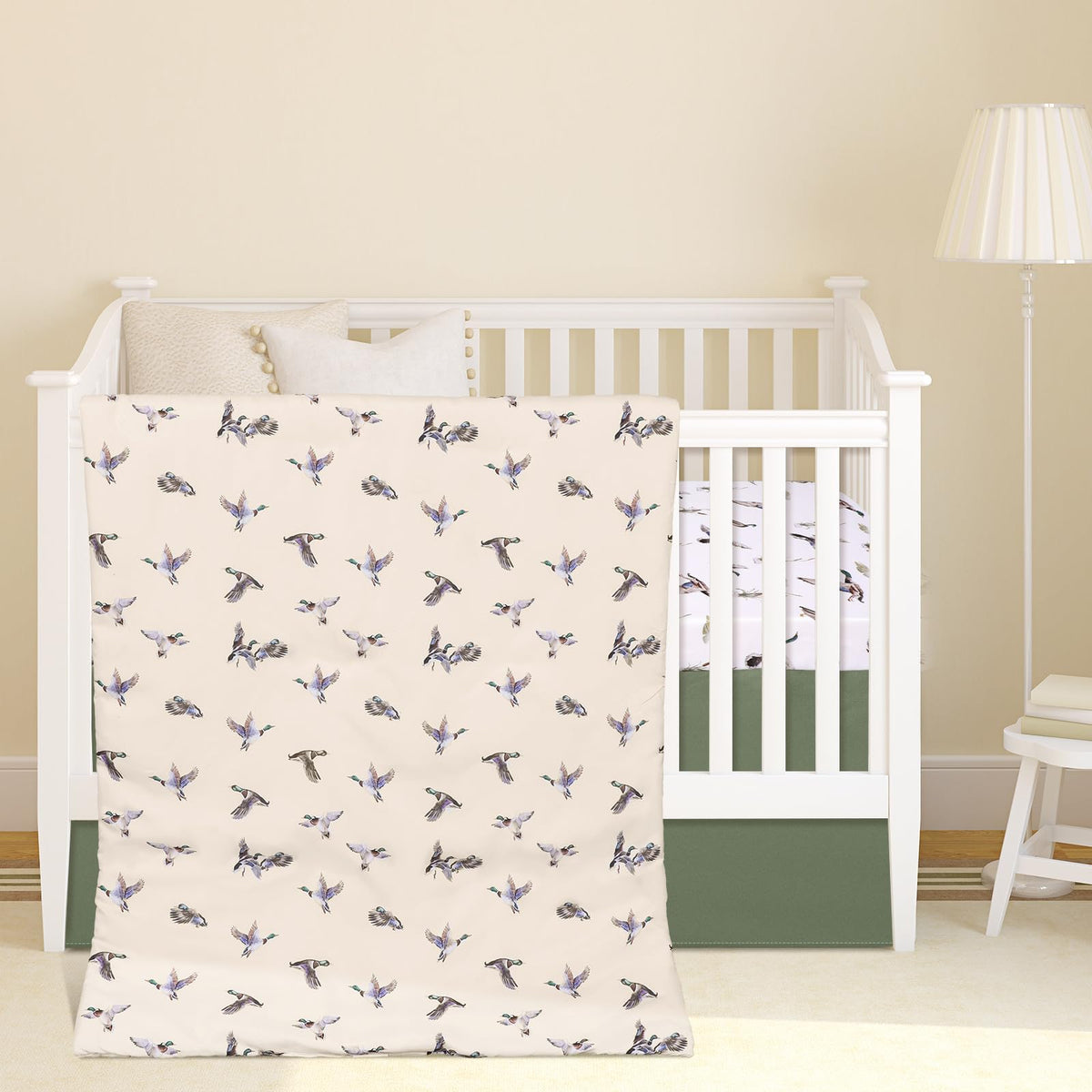 CroBlissful Mallard Duck crib comforter close-up for cozy sleep