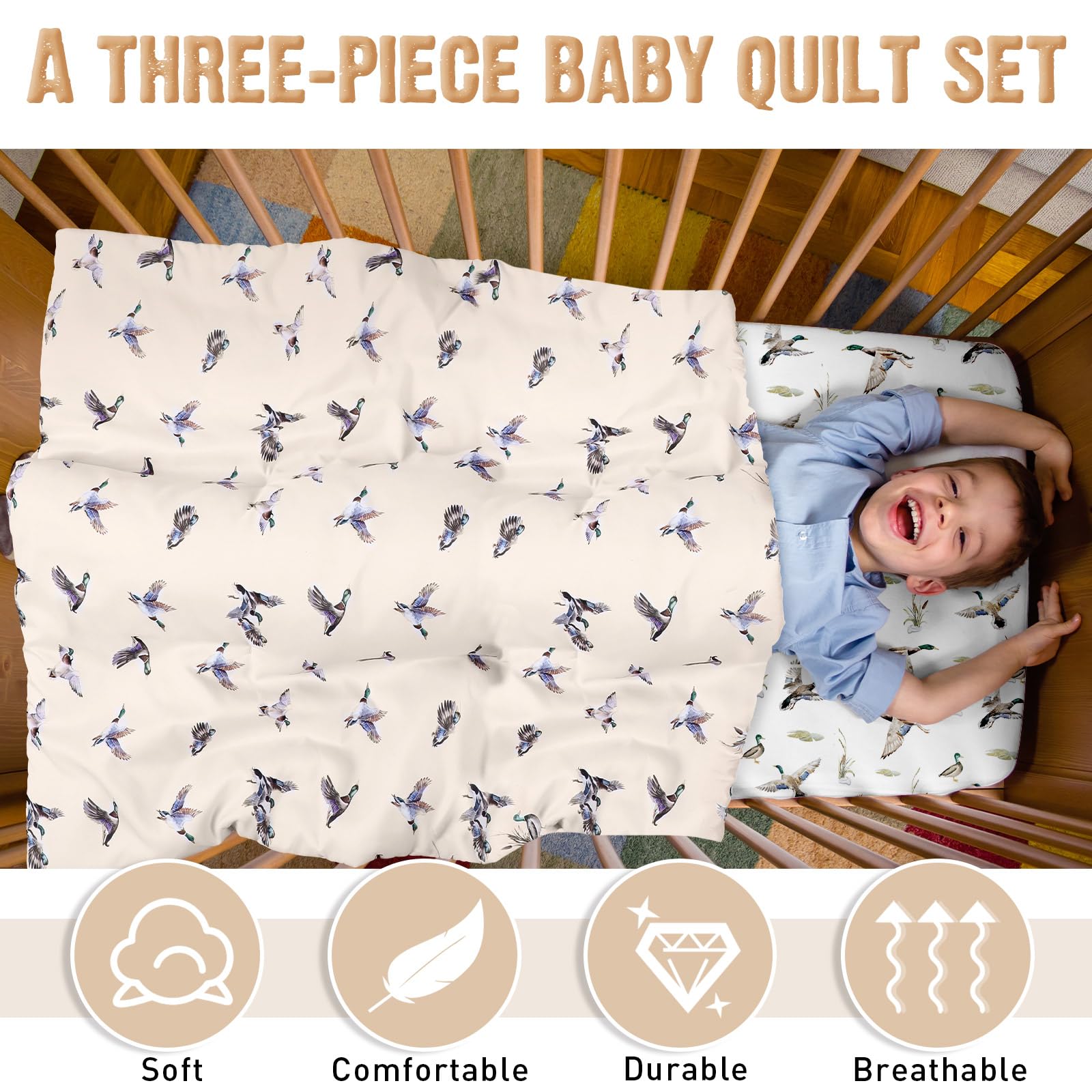 CroBlissful Mallard Duck crib skirt with 15-inch drop adds neat styling