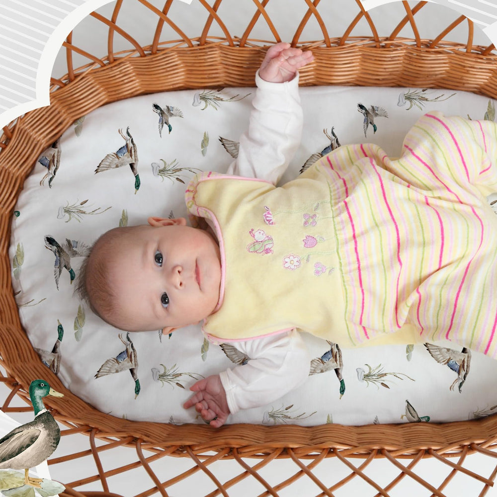 CroBlissful mallard pattern sheets brighten nursery decor