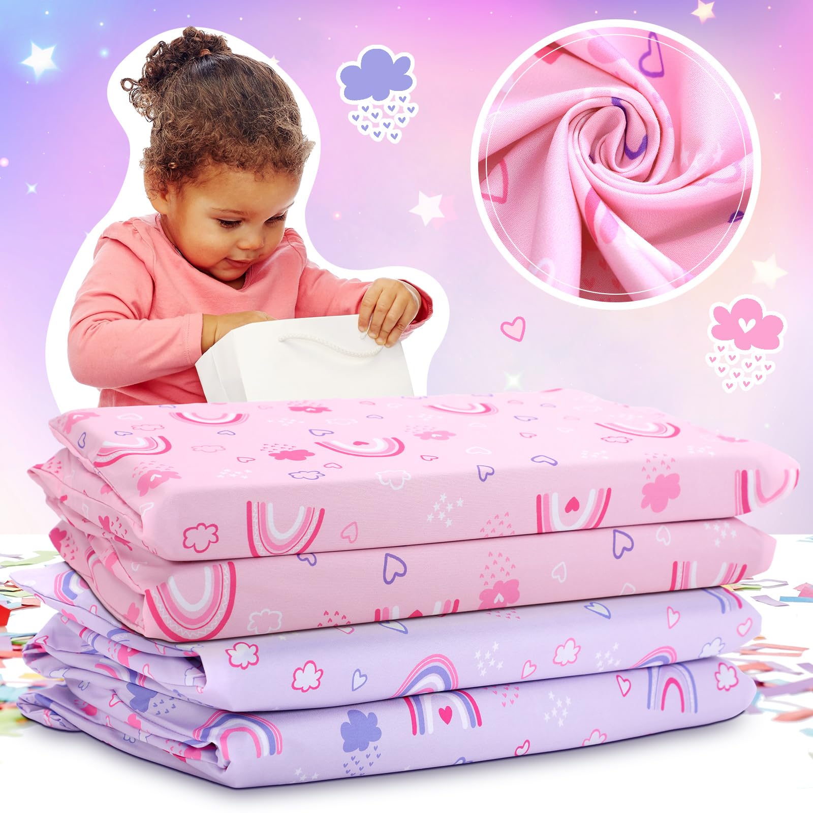 CroBlissful nap mat cover pink purple colorways brighten nap time for kids.