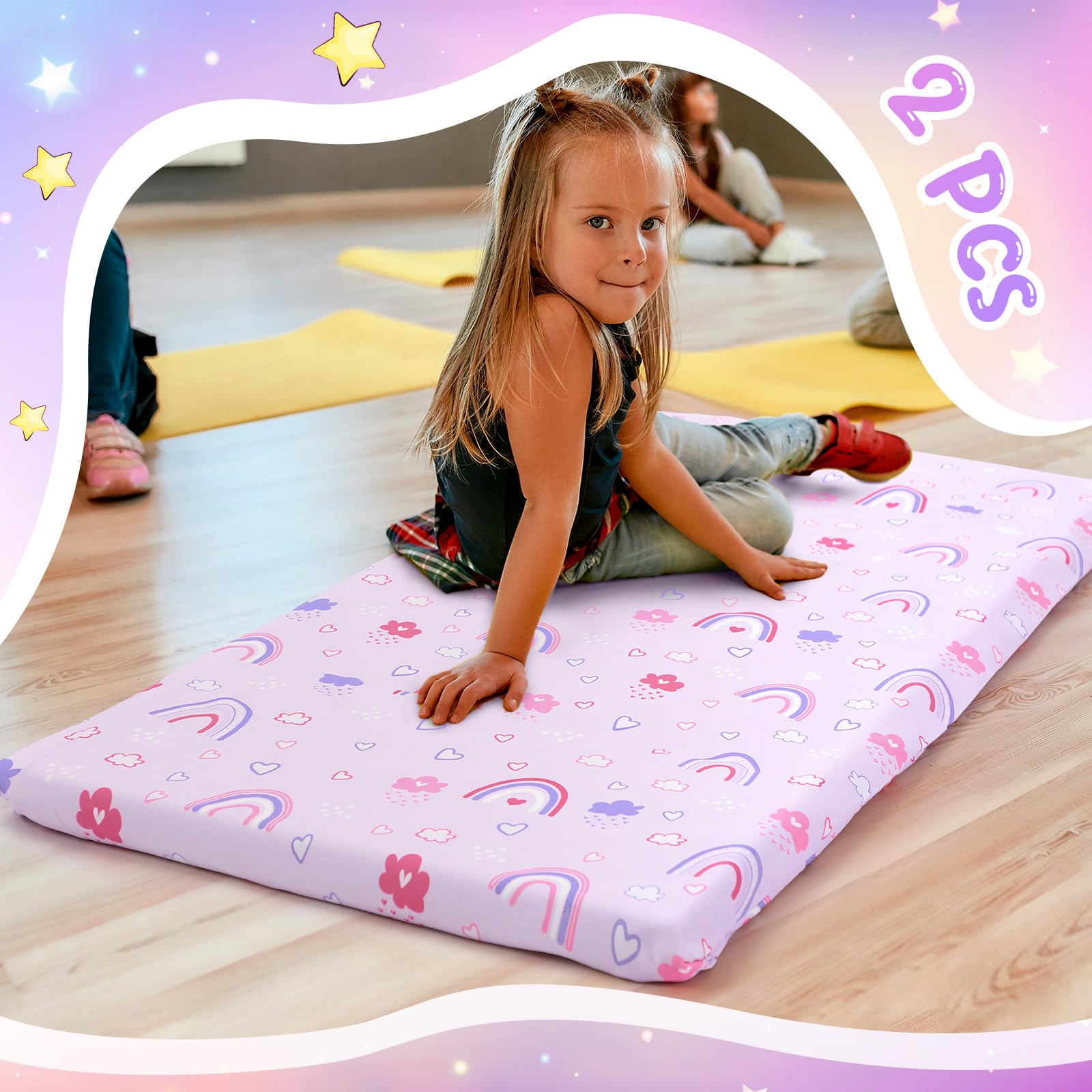 CroBlissful nap mat cover rainbow design closeup highlights playful rest aesthetics.