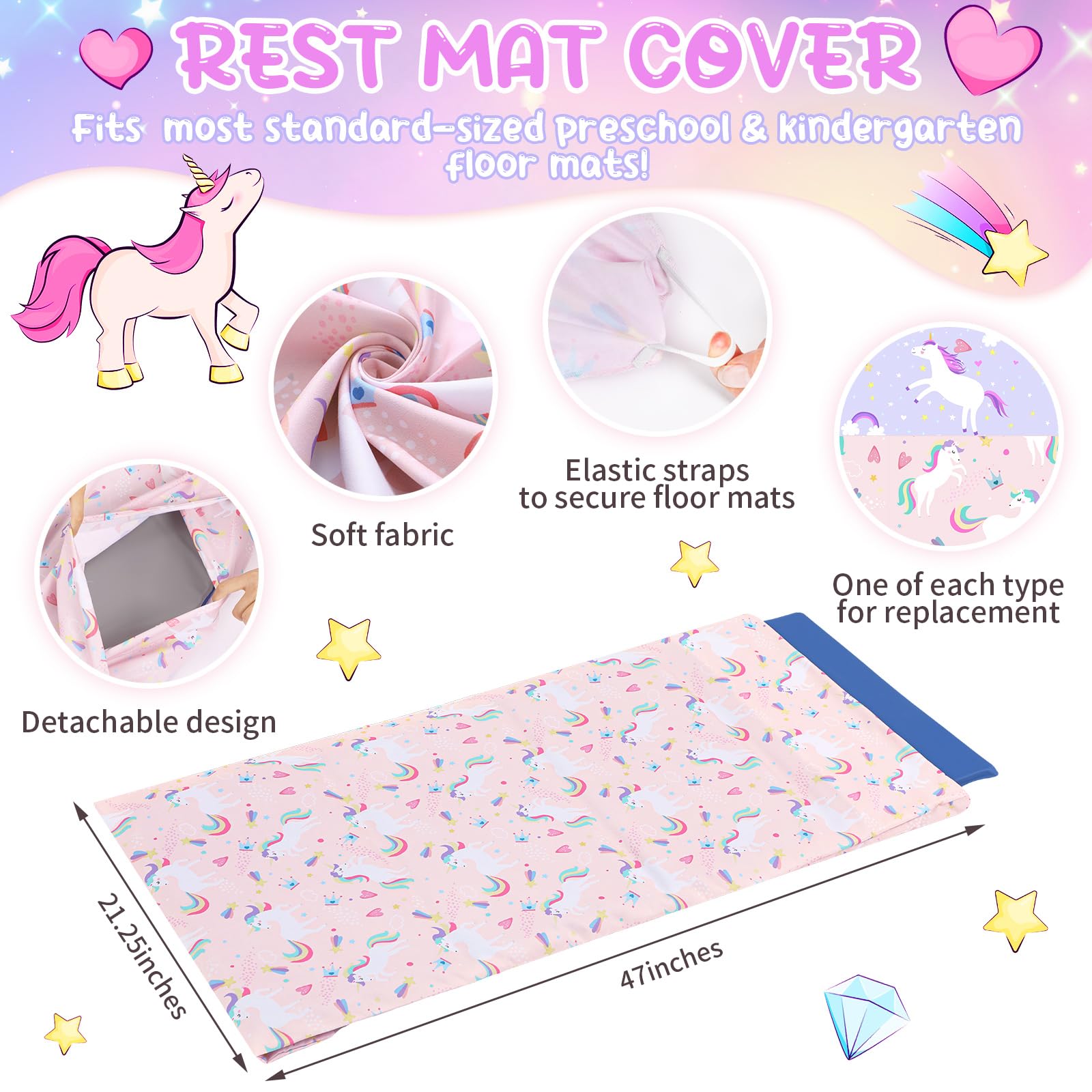 CroBlissful unicorn nap mat cover purple side view shows durable microfiber for comfortable daily rests.