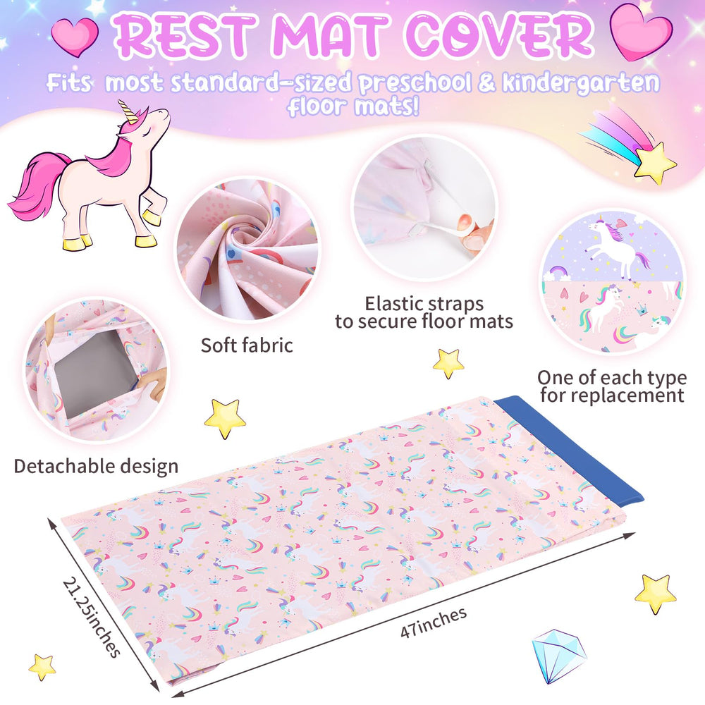 CroBlissful unicorn nap mat cover purple side view shows durable microfiber for comfortable daily rests.