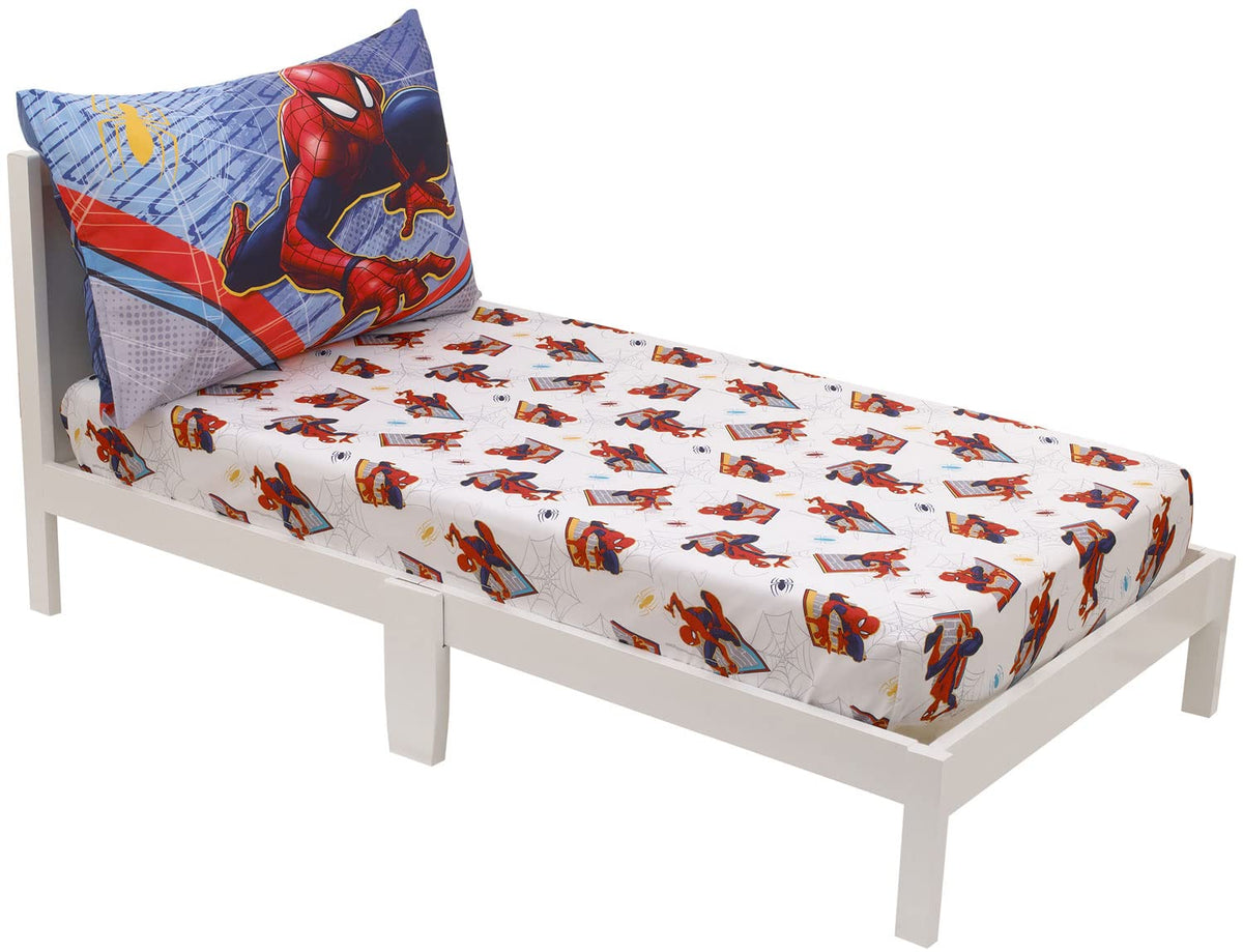 Crown Crafts Marvel Spider-Man toddler sheet set full view highlights kid-friendly design for bedtime