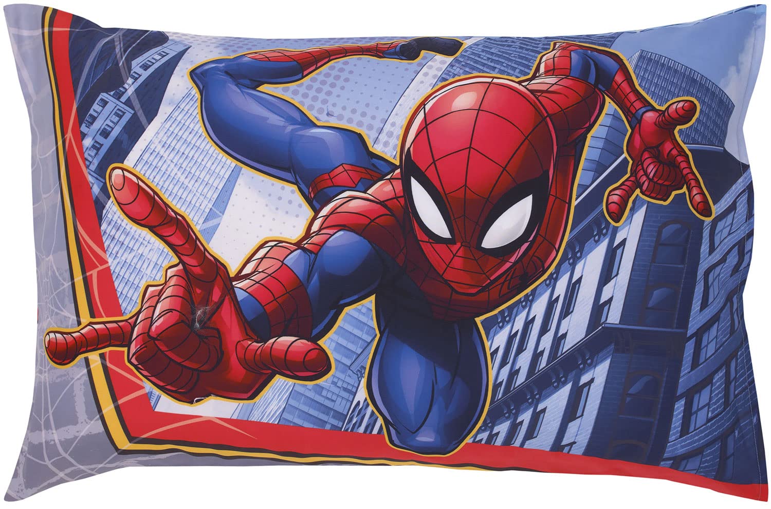 Crown Crafts Marvel Spider-Man toddler sheet set official licensed badge closeup confirms authenticity