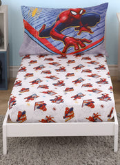 Crown Crafts Marvel Spider-Man toddler sheet set pillowcase reversible closeup highlights dual-sided bedtime variety