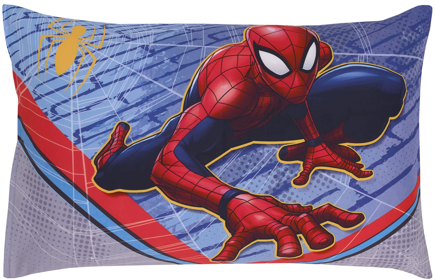 Crown Crafts Marvel Spider-Man toddler sheet set soft polyester closeup emphasizes easy care and durability