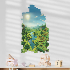CRYPTONITE pixel landscape decal adds retro-game charm to kids' rooms and play spaces.