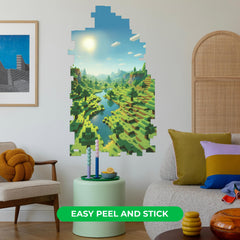 CRYPTONITE pixel landscape wall sticker features bold blocks for a playful bedroom focal point.