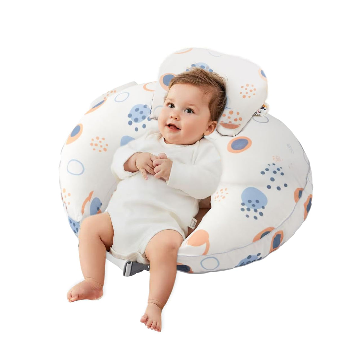 CrystCare nursing pillow with adjustable waist strap supports secure breastfeeding positions.