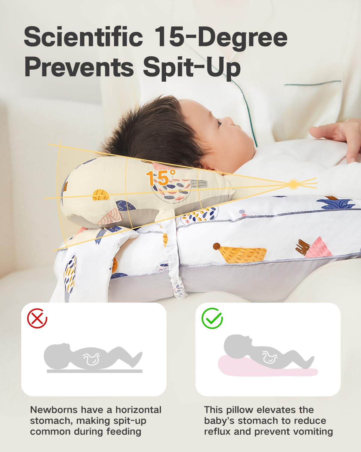 CrystCare nursing pillow used during bottle feeding for comfortable caregiver and baby posture.