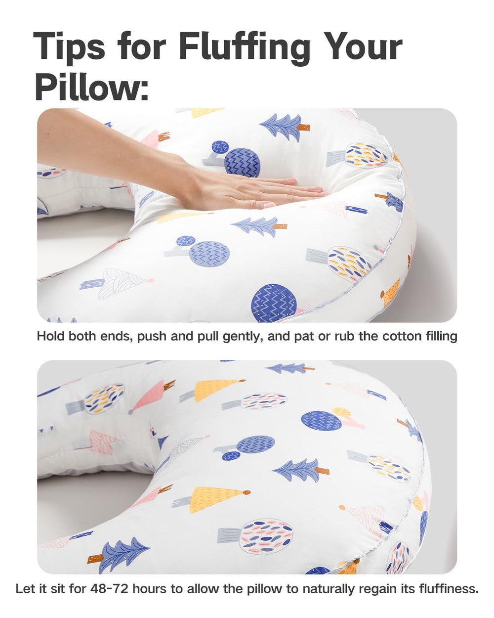 CrystCare nursing pillow forest four-stage design serves feeding, tutoring, pregnancy comfort, and play.