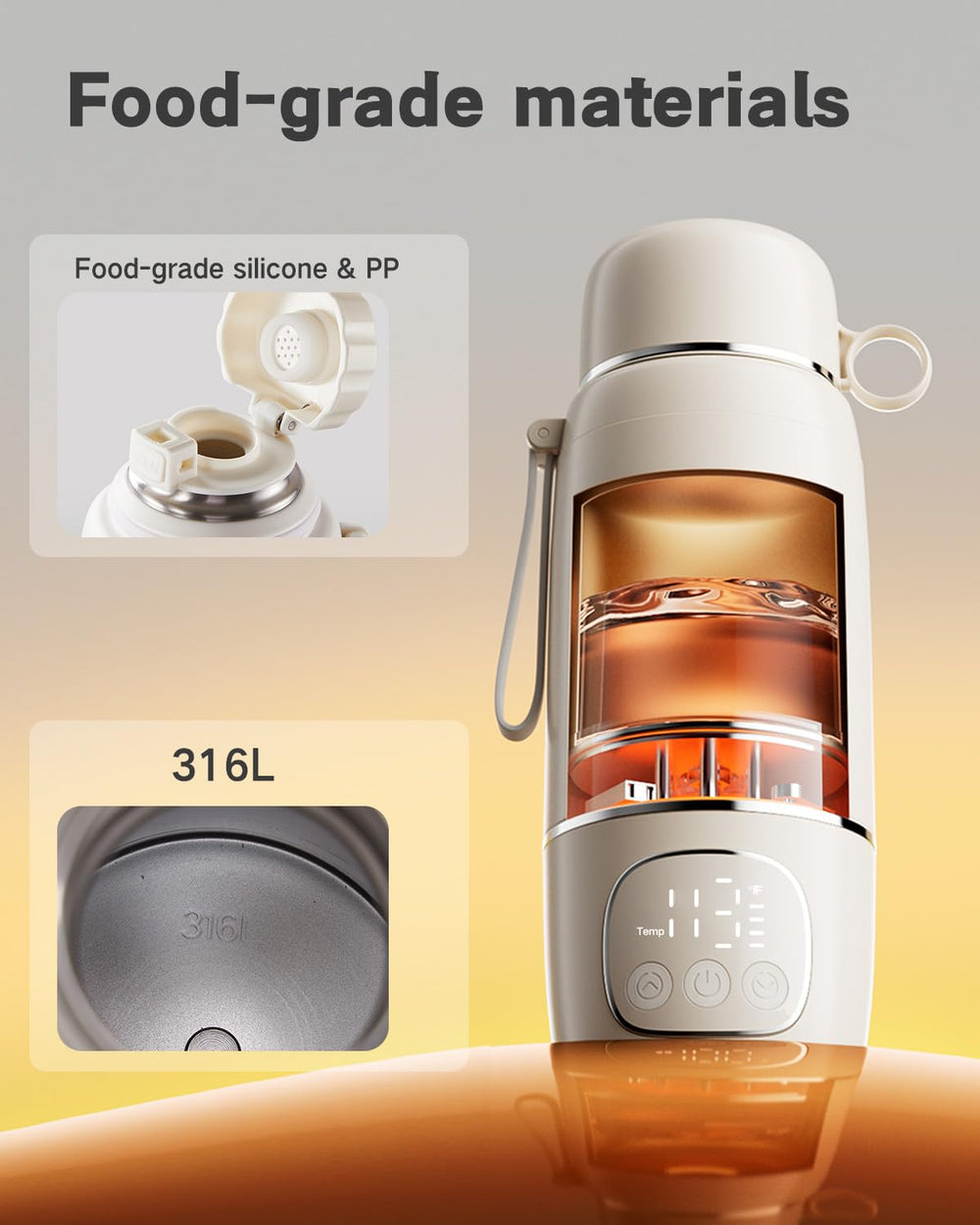 CrystCare digital display shows precise temperature control for gentle warming.
