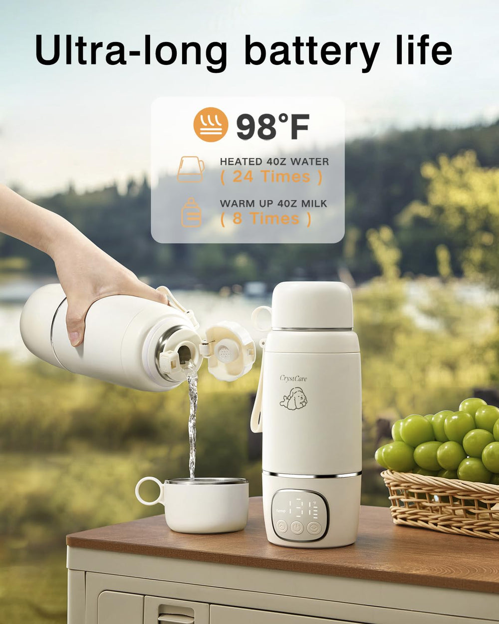 CrystCare USB rechargeable battery enables cordless use with car adapters and power banks.