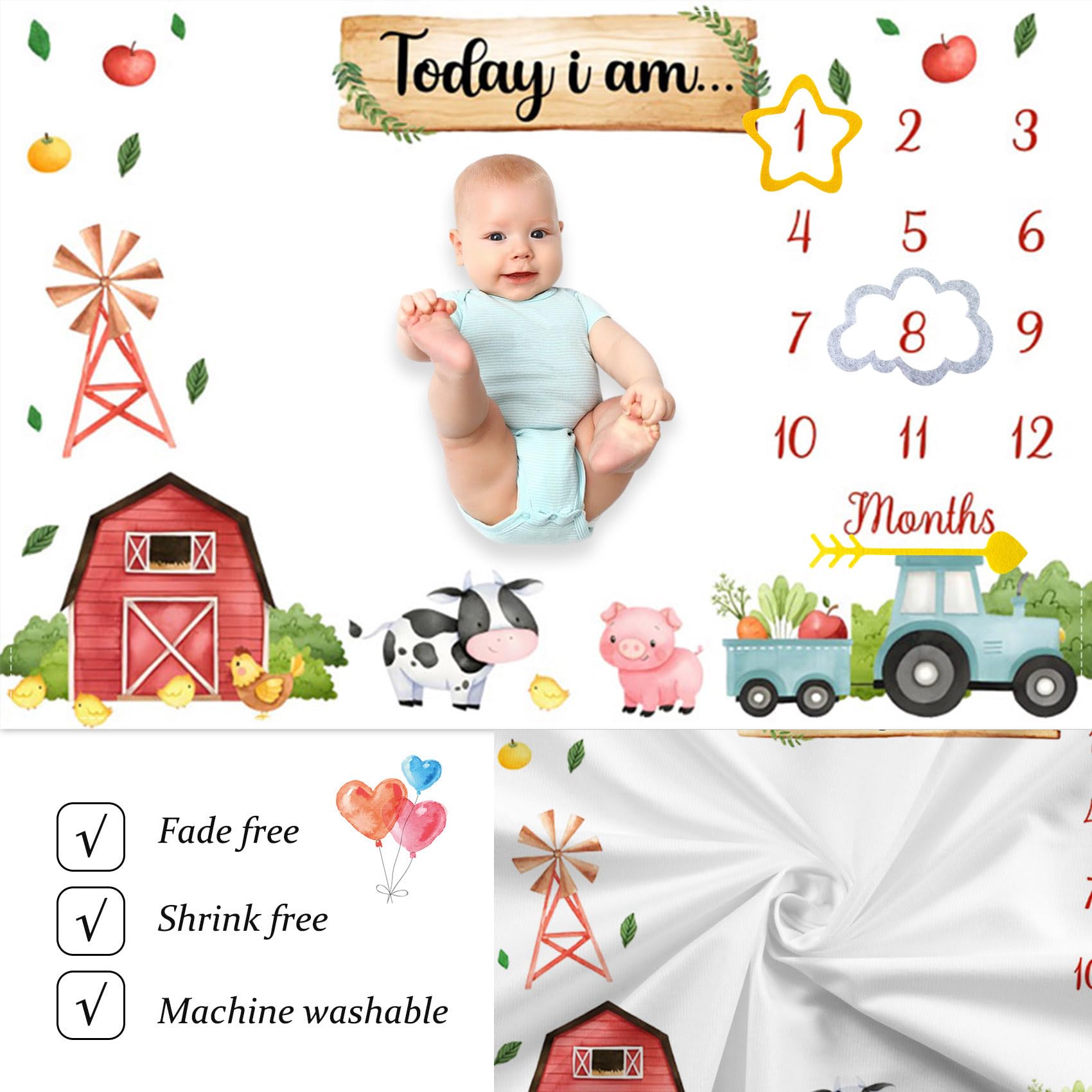 CSFOTO farm animal truck design backdrop adds charm to baby milestone shoots.