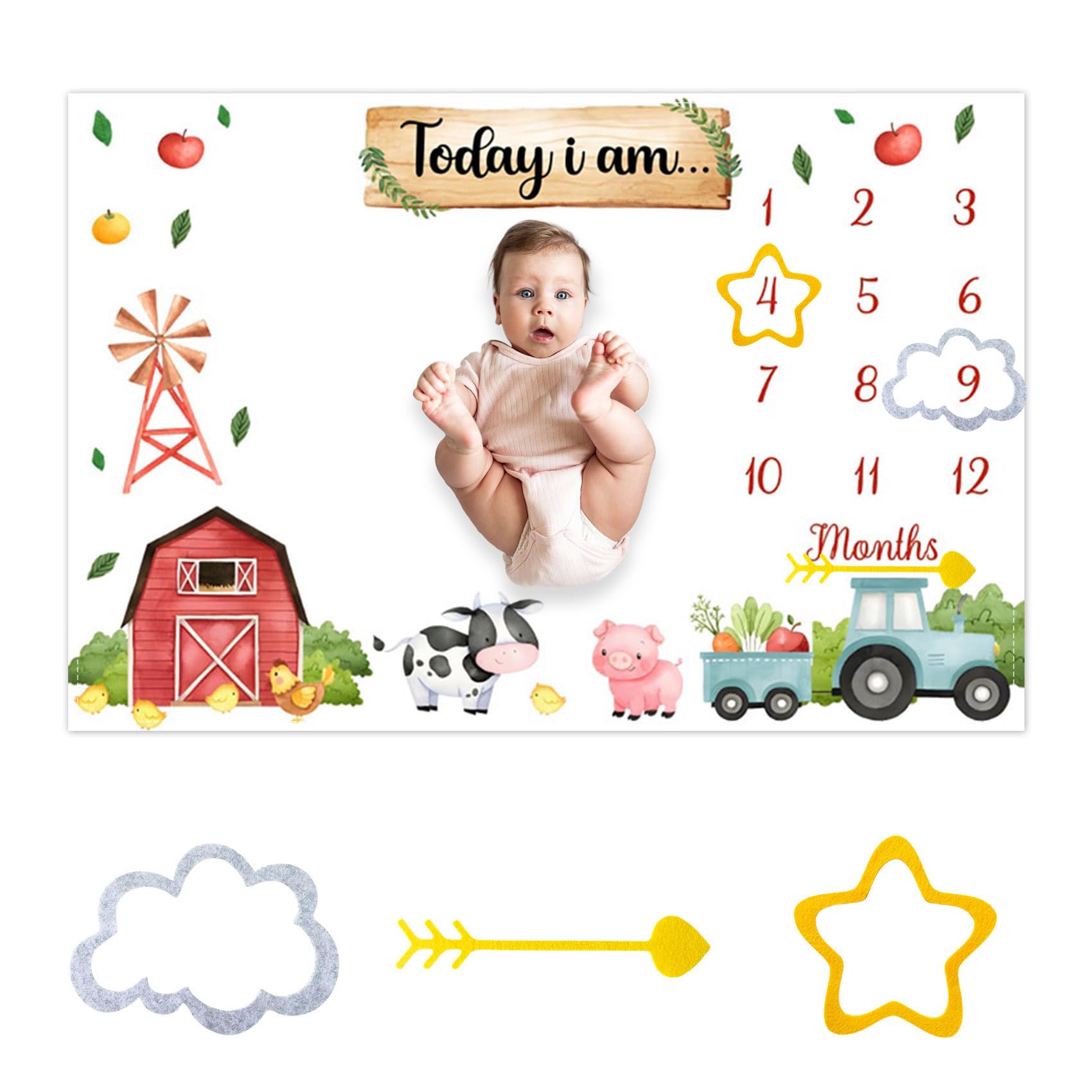 CSFOTO Farm milestone blanket provides a roomy 60x40 backdrop for crisp monthly photos.